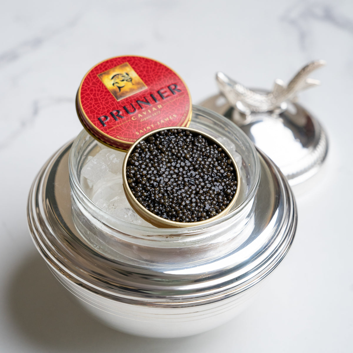 Silverplated sturgeon medium caviar bowl